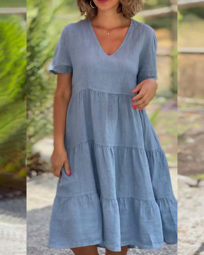 Elegante Katoenen Linnen met V-hals Jurk