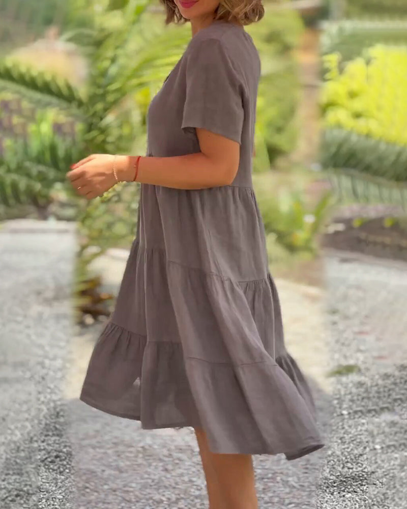 Elegante Katoenen Linnen met V-hals Jurk