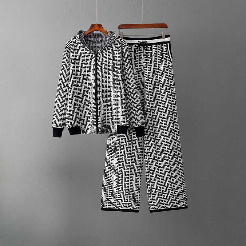 Herlinda | Elegante abstracte designer hoodie en wijde broek set