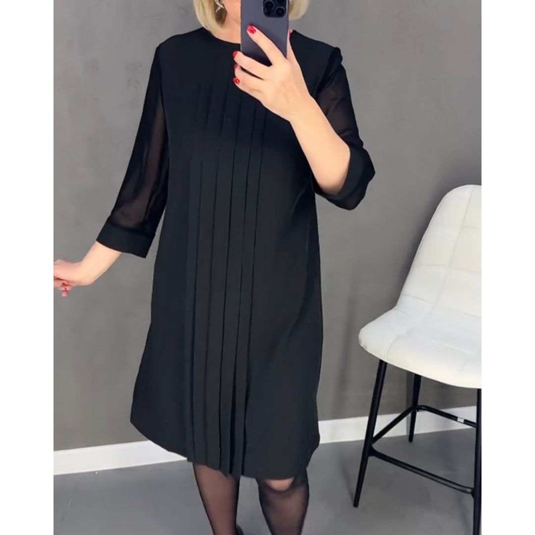 Geplooide Jurk in Effen Kleur Gepatcht Mesh