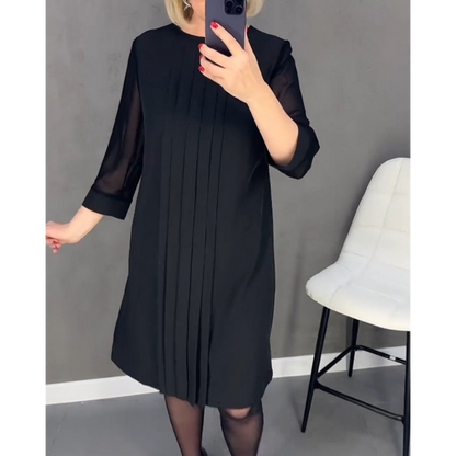 Geplooide Jurk in Effen Kleur Gepatcht Mesh