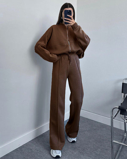Ambry | Trendy Sweatshirt Jas & Rechte Broek Set