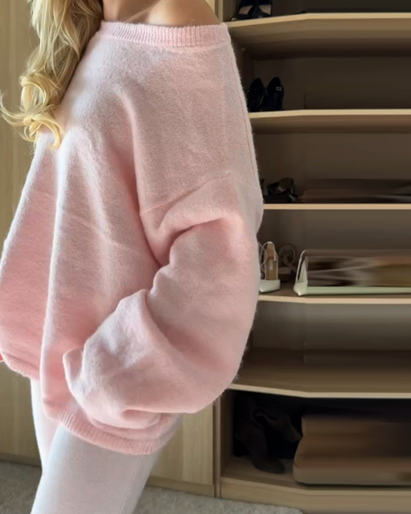Noelle | Charmant Roze Vest, Trui & Broek Driedelige Set