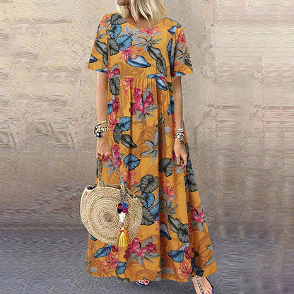 Elegante Katoenen Maxi Jurk met Bloemenprint
