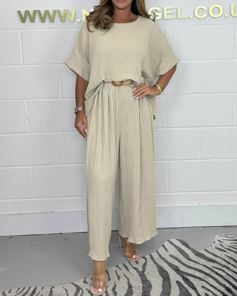 Gilliana | Casual Geplooide Vleermuismouw Top en Broek Set