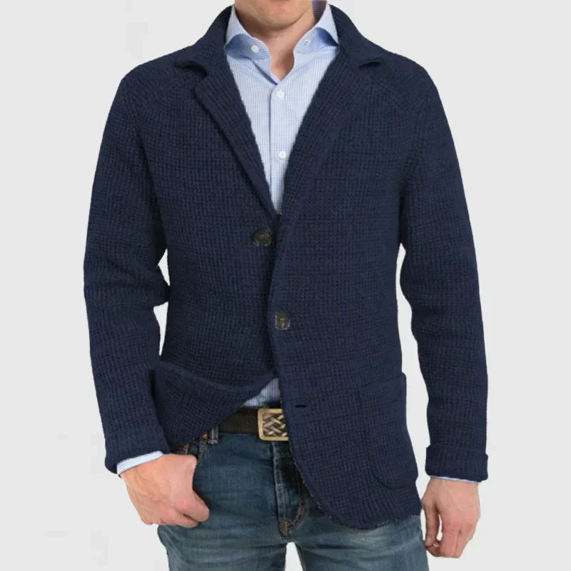 Victor - Heren Langharige Gebreide Vest met Trendy Patentas