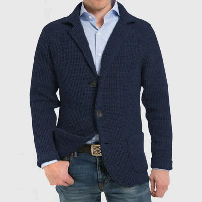 Victor - Heren Langharige Gebreide Vest met Trendy Patentas