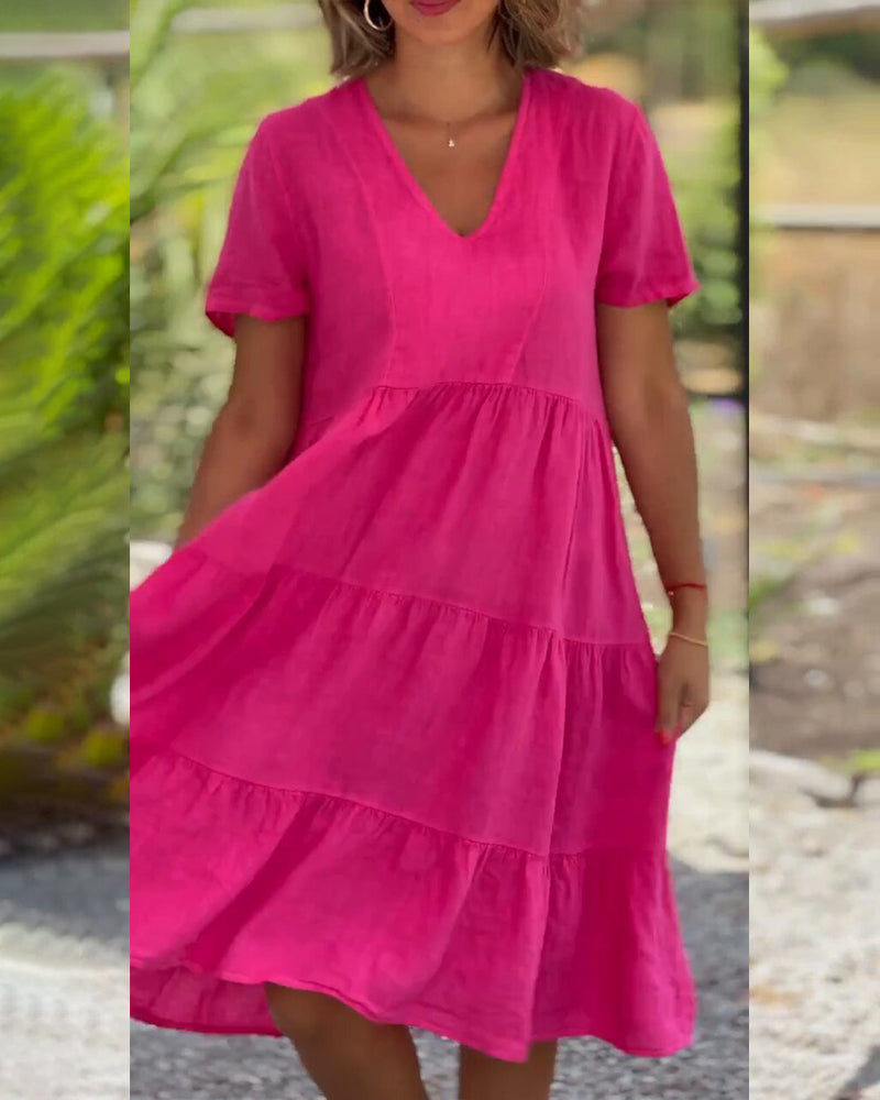 Elegante Katoenen Linnen met V-hals Jurk