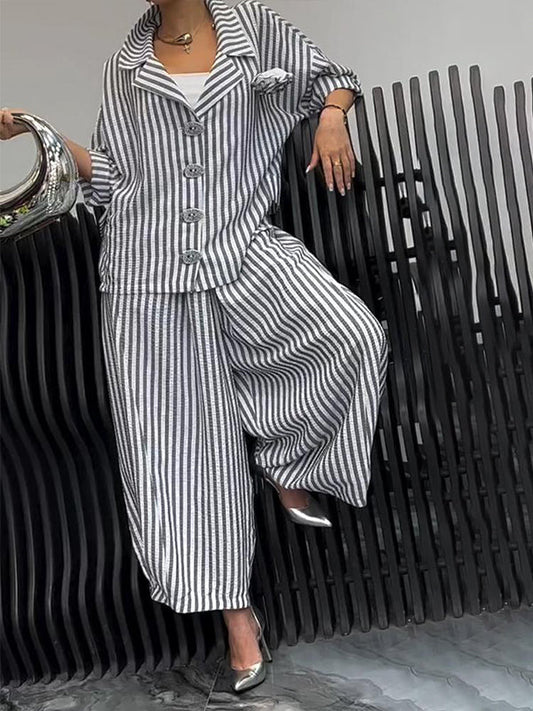 Roxane | Elegante gestreepte casual set