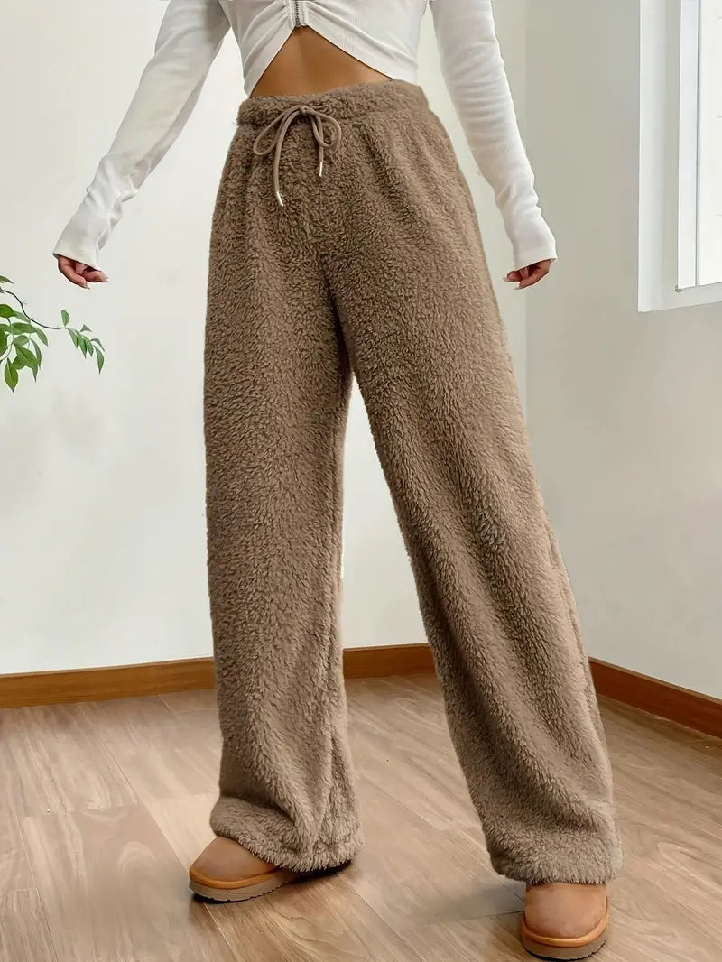 Ella - Casual Herfst Wijde Khaki Broek met Trekkoord voor Vrouwen
