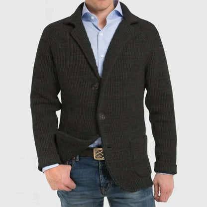 Victor - Heren Langharige Gebreide Vest met Trendy Patentas