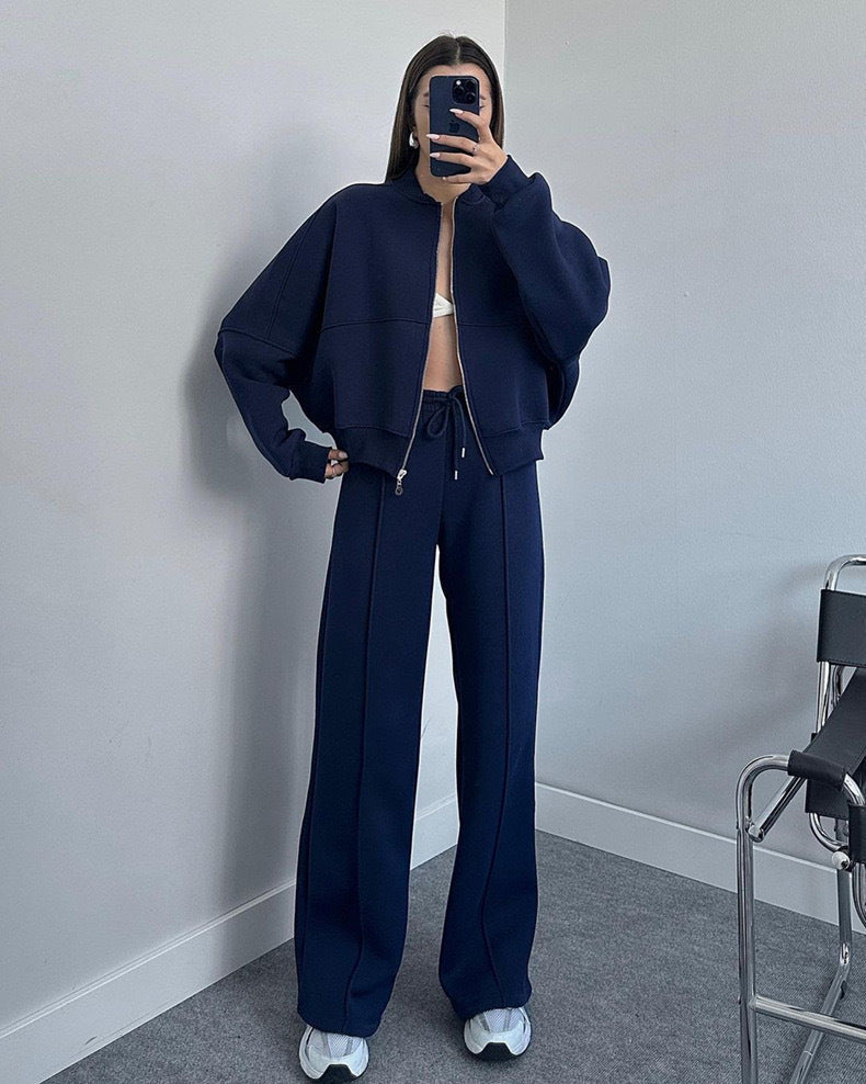 Ambry | Trendy Sweatshirt Jas & Rechte Broek Set