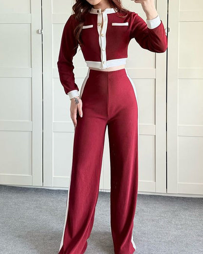 Kaelin | Stijlvolle Colorblock Knit Top & Broek Set voor Vrouwen - Elegant en casual