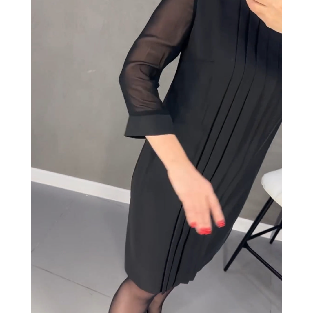 Geplooide Jurk in Effen Kleur Gepatcht Mesh
