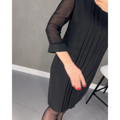 Geplooide Jurk in Effen Kleur Gepatcht Mesh