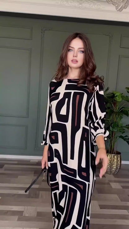 Dames Aansluitende Jurk met Geometrische Print