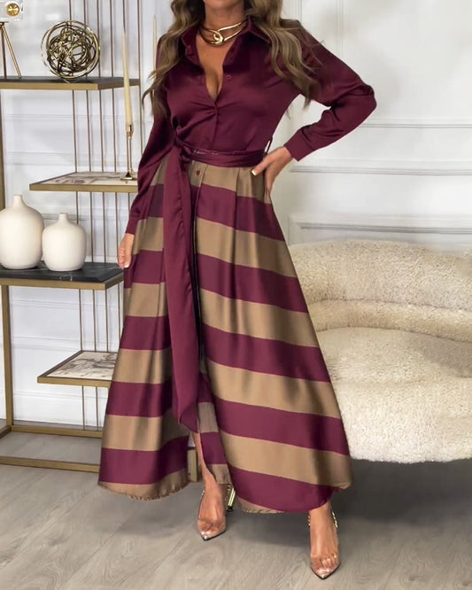 Ishika | Elegant satijnen shirt & losse rok tweedelige set