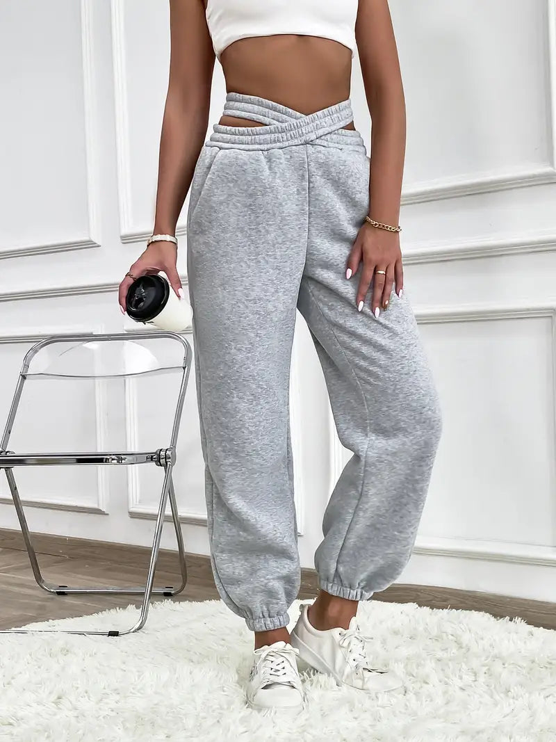 Melanie - Casual Herfst Gebreide Grijze Joggingbroek voor Vrouwen