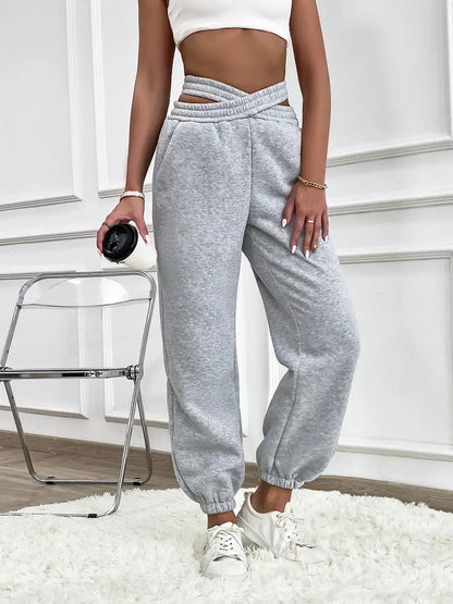 Melanie - Casual Herfst Gebreide Grijze Joggingbroek voor Vrouwen