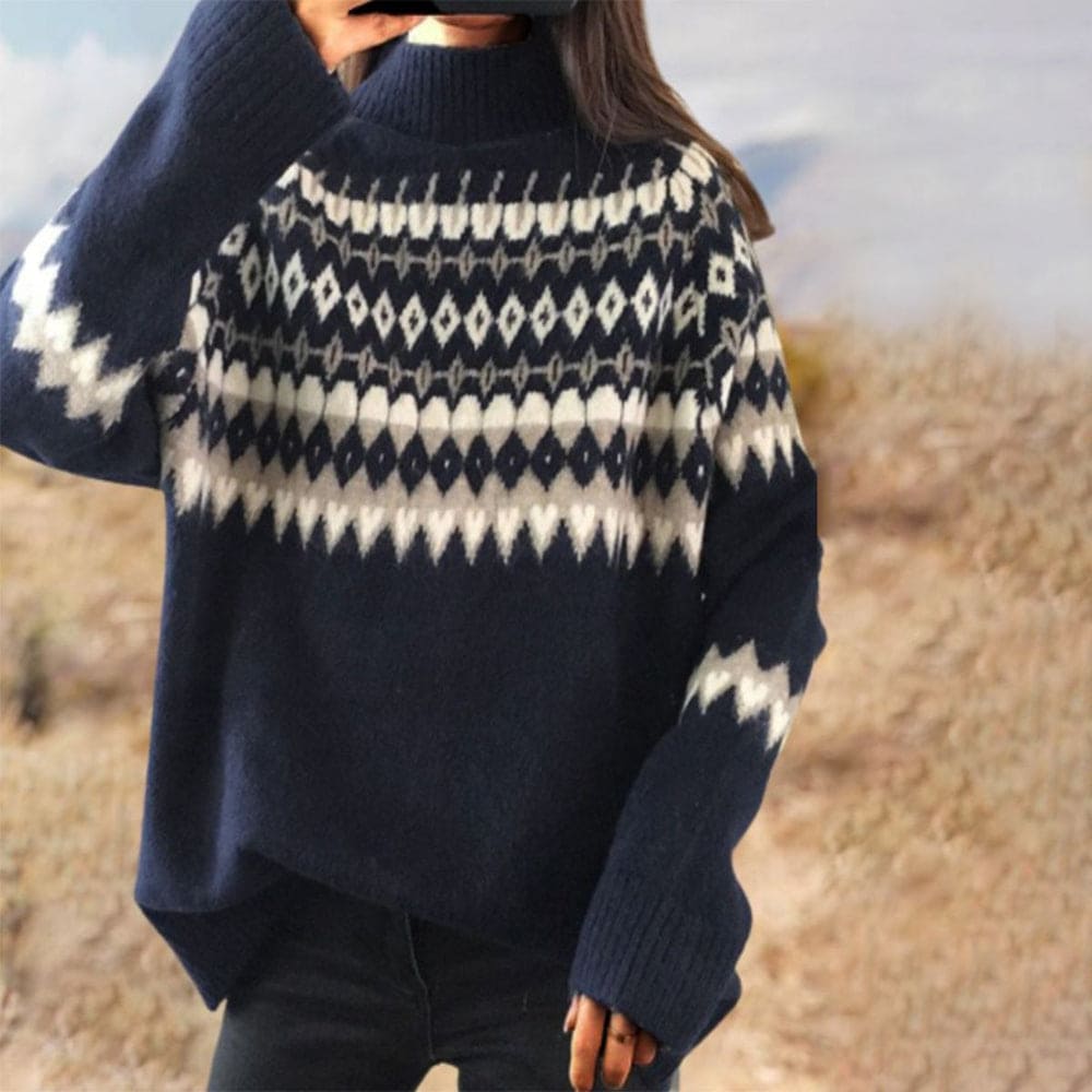 Sona | Blauwe geometrische trui met lange mouwen