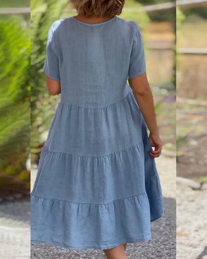Elegante Katoenen Linnen met V-hals Jurk