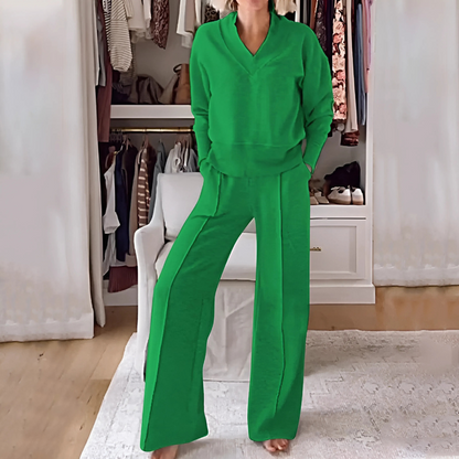 Melitina | Casual loungeset met lange mouwen en wijde broek - Zacht, comfortabel, voor alle seizoenen