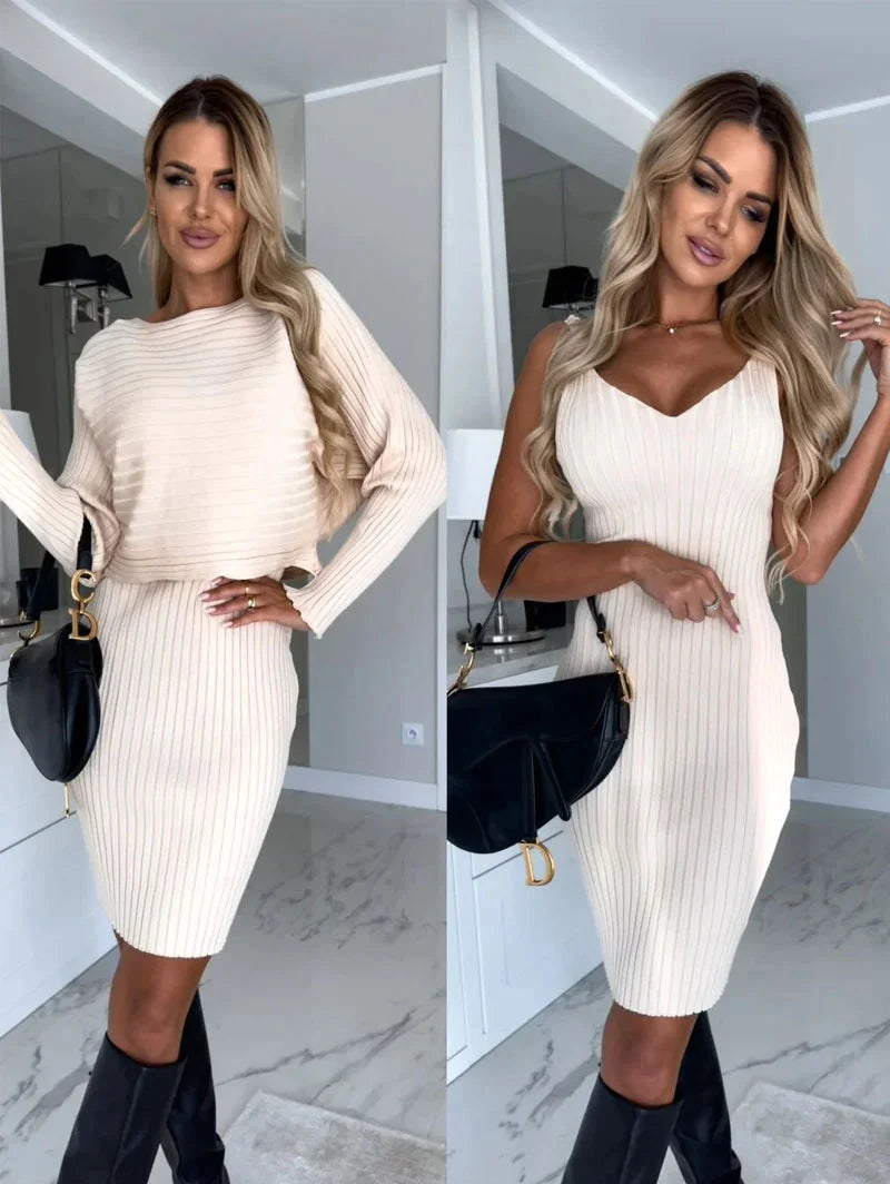 Gebreide trui en cami jurk set