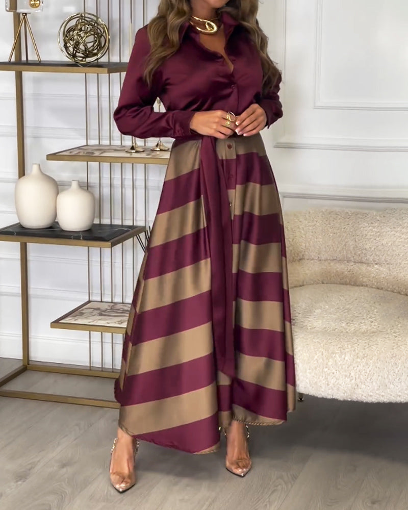 Ishika | Elegant satijnen shirt & losse rok tweedelige set