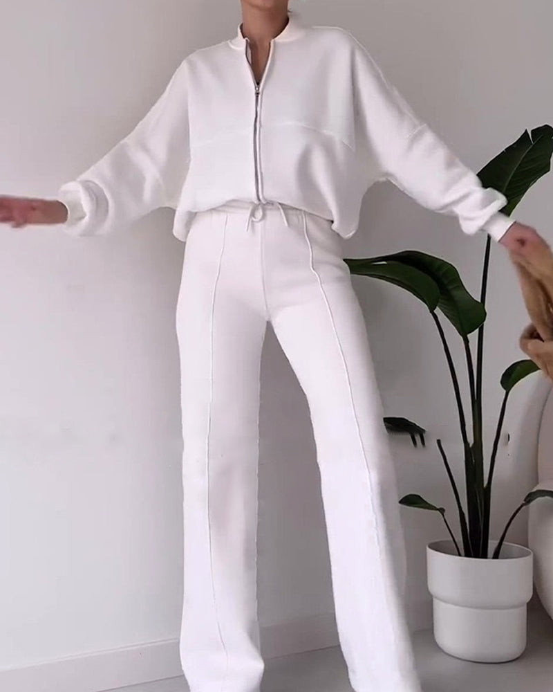 Ambry | Trendy Sweatshirt Jas & Rechte Broek Set