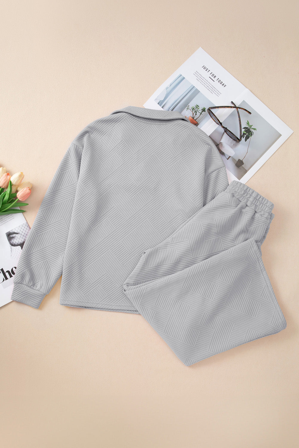 Nicola | Casual V-hals top met kraag & wijde broek set