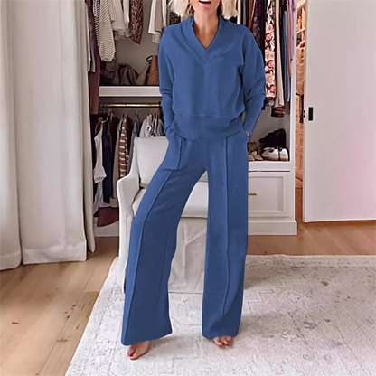 Melitina | Casual loungeset met lange mouwen en wijde broek - Zacht, comfortabel, voor alle seizoenen