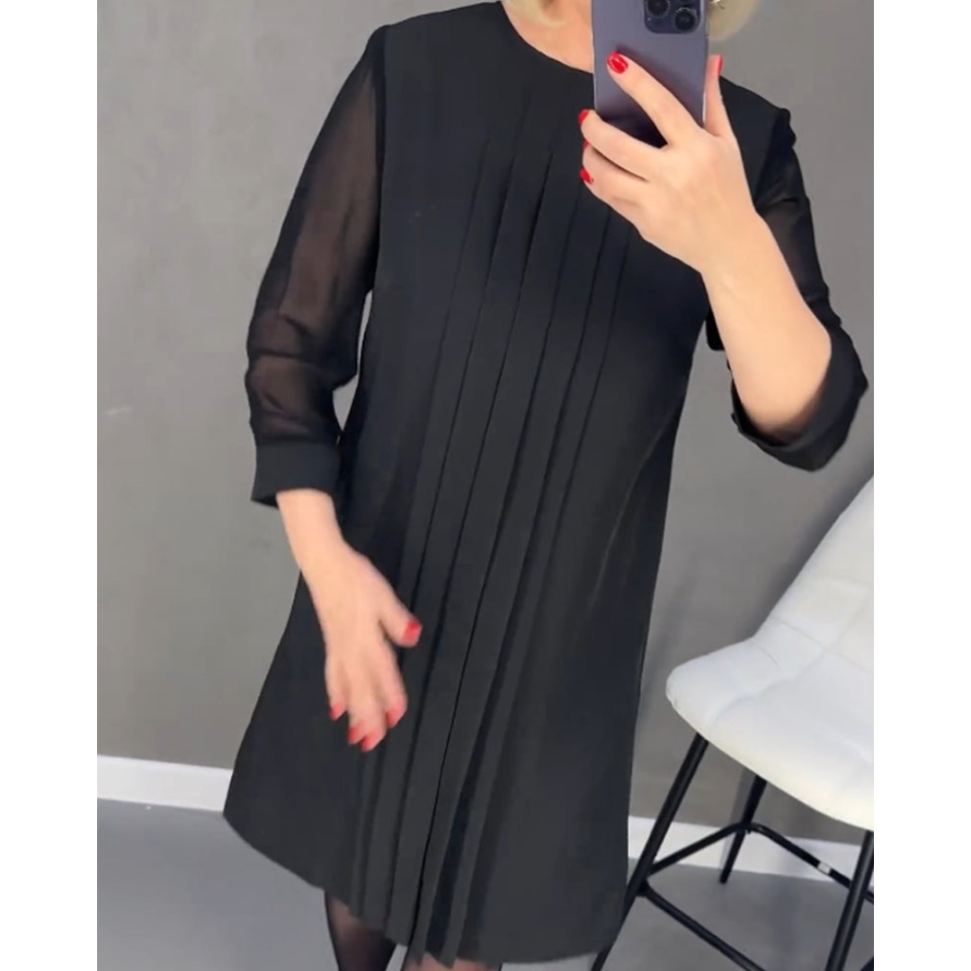 Geplooide Jurk in Effen Kleur Gepatcht Mesh
