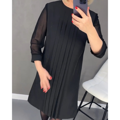 Geplooide Jurk in Effen Kleur Gepatcht Mesh
