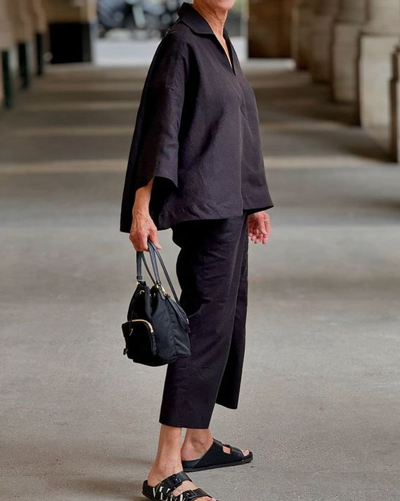 Ramona | Casual Lapel Top & Pants Two-Piece Set