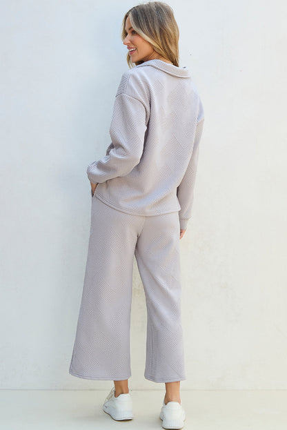 Nicola | Casual V-hals top met kraag & wijde broek set