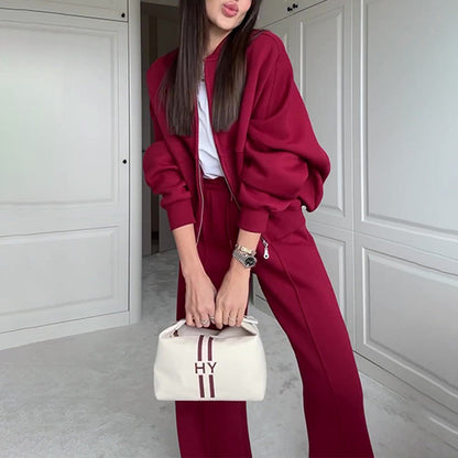 Ambry | Trendy Sweatshirt Jas & Rechte Broek Set
