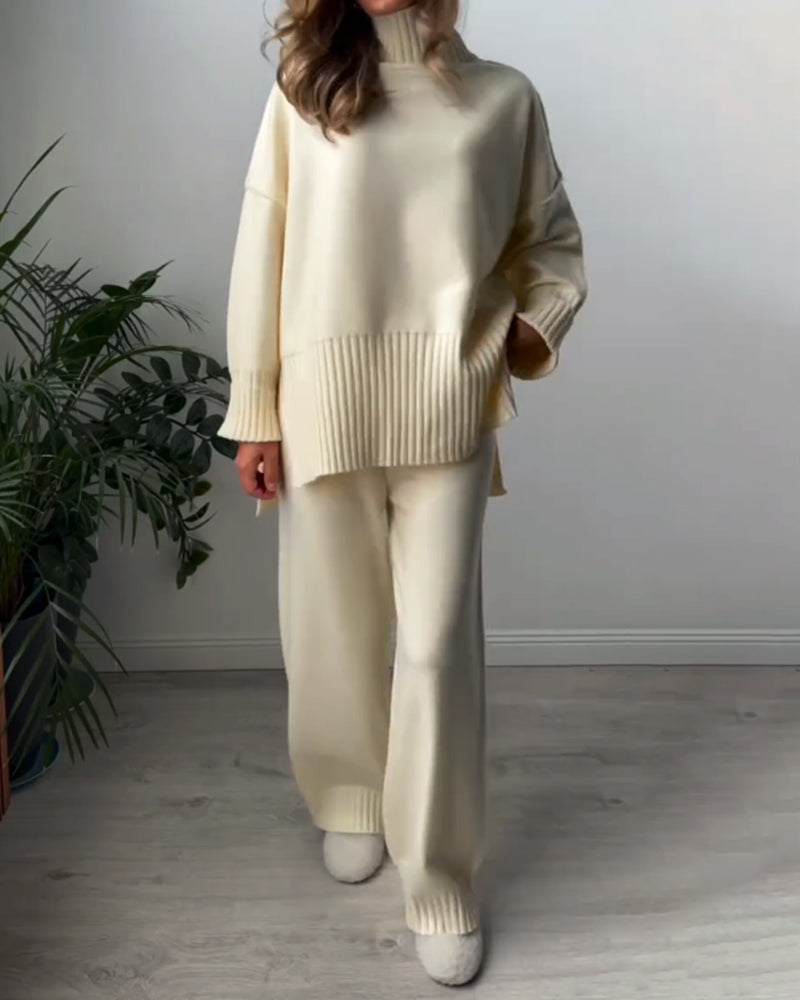 Magnolia | Klassieke losse coltrui & broek tweedelige set