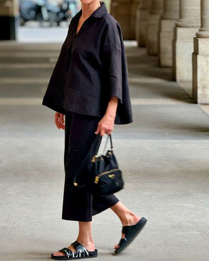 Ramona | Casual Lapel Top & Pants Two-Piece Set