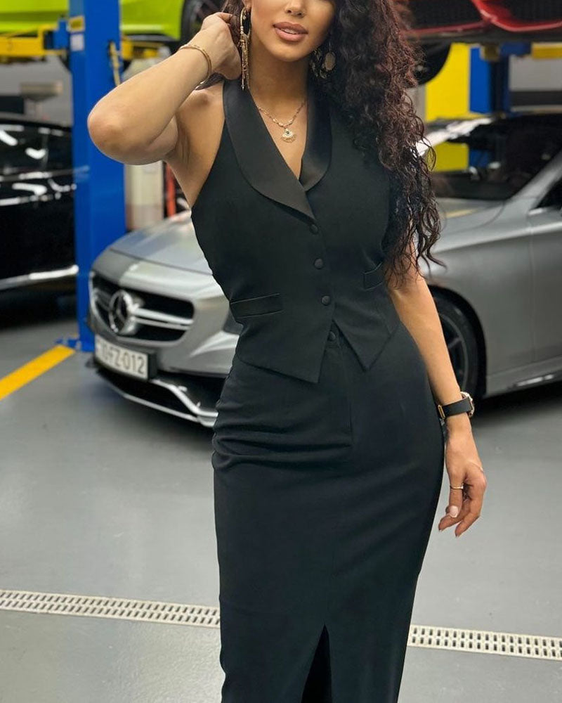 Luba  | Elegant vest en splitrok tweedelige set