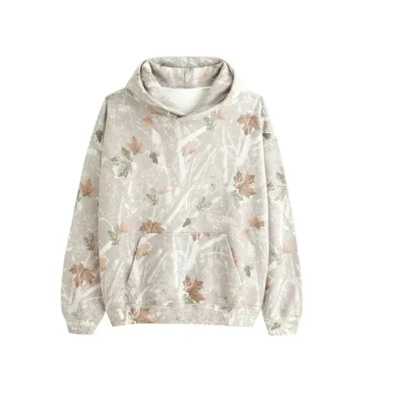 RusticRebel | Trendy hoodie met camo esdoornbladprint en kangoeroezak