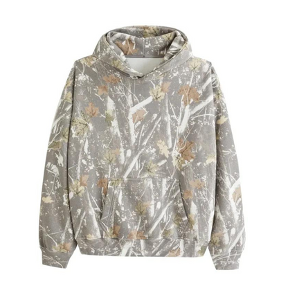 RusticRebel | Trendy hoodie met camo esdoornbladprint en kangoeroezak
