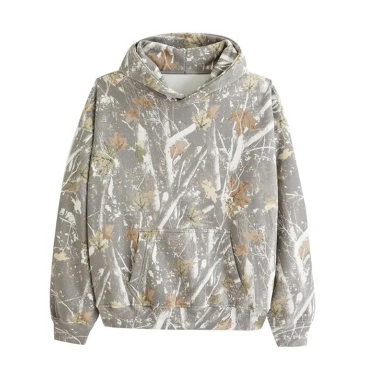 RusticRebel | Trendy hoodie met camo esdoornbladprint en kangoeroezak