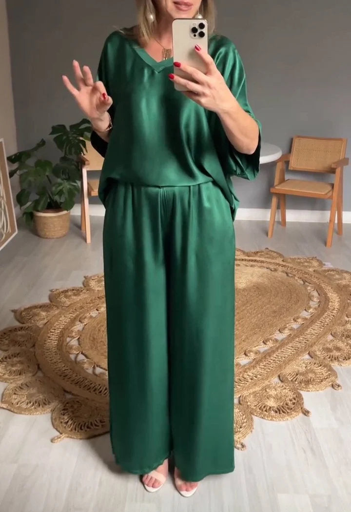 Roxana | Elegant satijnen casual 2-delige set