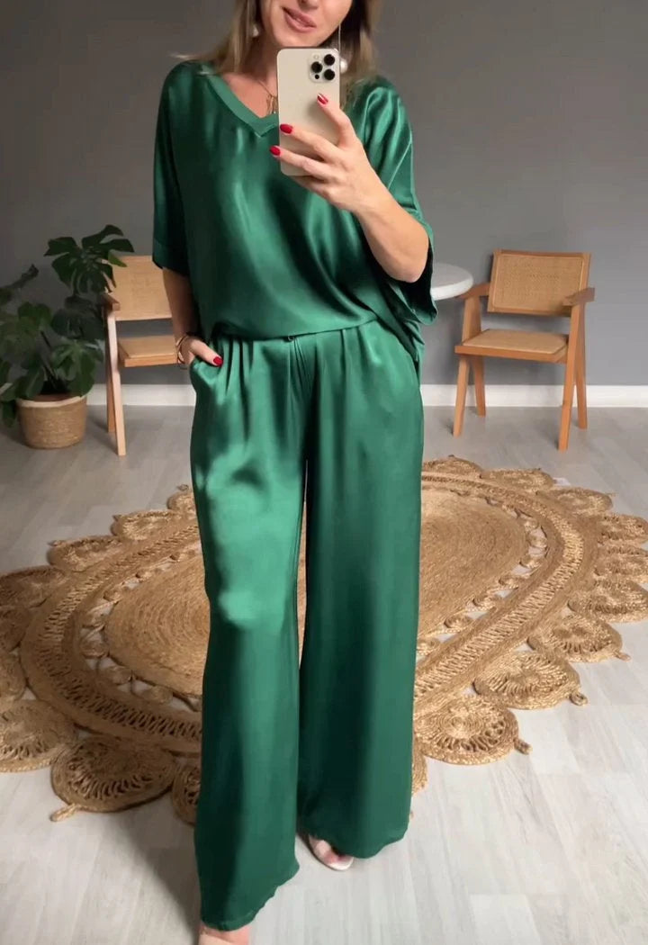 Roxana | Elegant satijnen casual 2-delige set