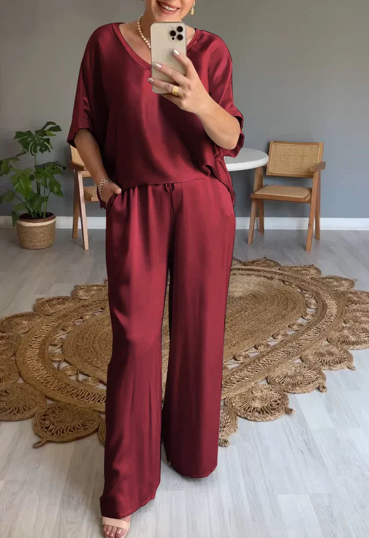 Roxana | Elegant satijnen casual 2-delige set