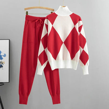 Yaksha | Geometrische zacht gebreide coltrui en broek - Gezellige Herfst/Winter Outfit