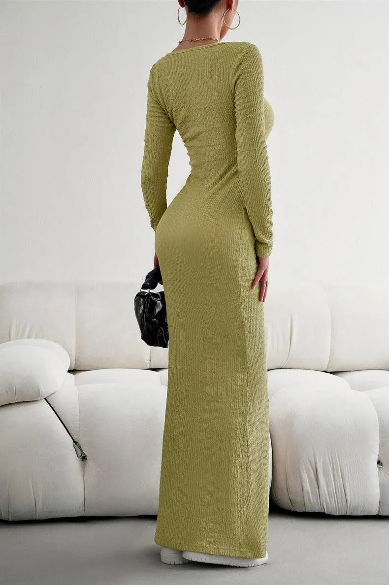 Lange Mouwen Vierkante Hals Maxi Bodycon Jurk