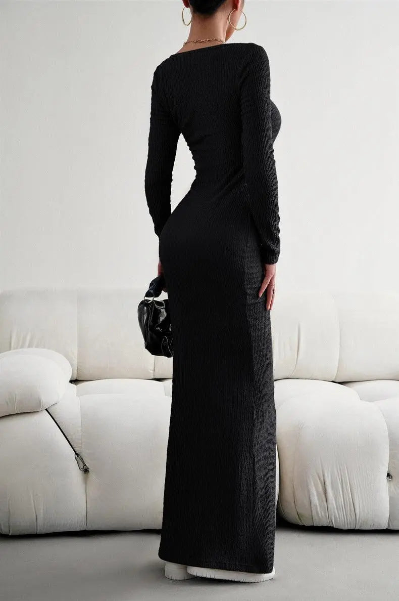 Lange Mouwen Vierkante Hals Maxi Bodycon Jurk
