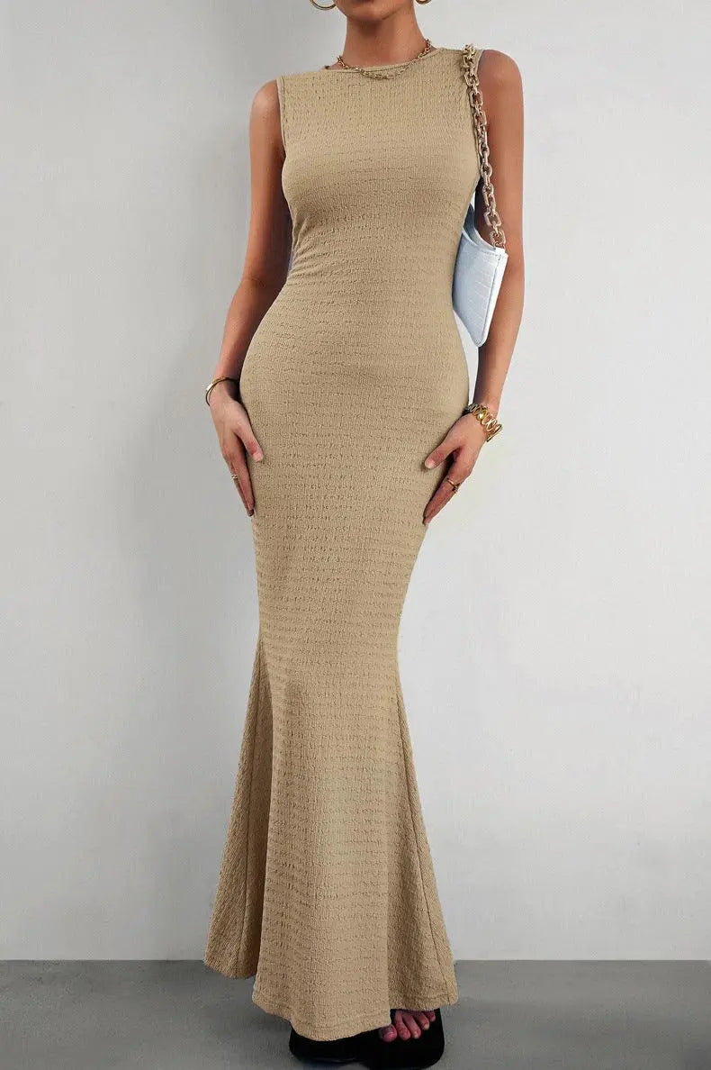 Ronde Hals Mouwloze Maxi Visstaart Jurk