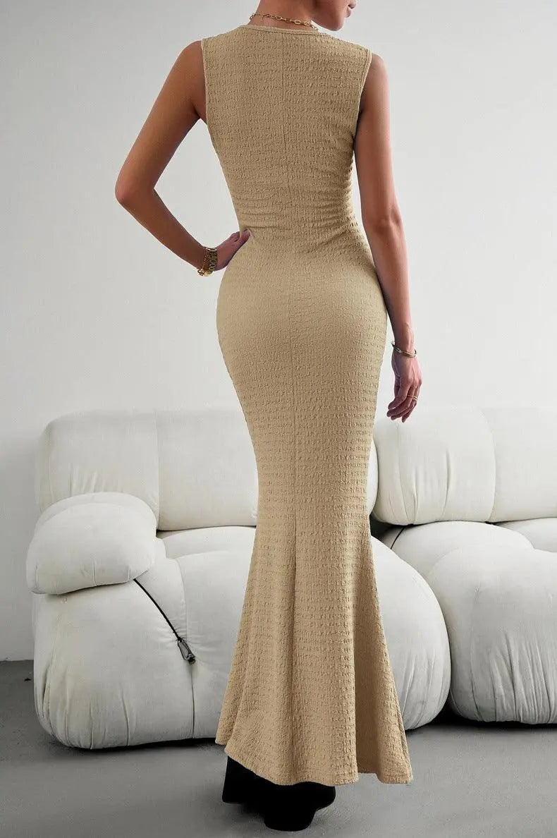 Ronde Hals Mouwloze Maxi Visstaart Jurk